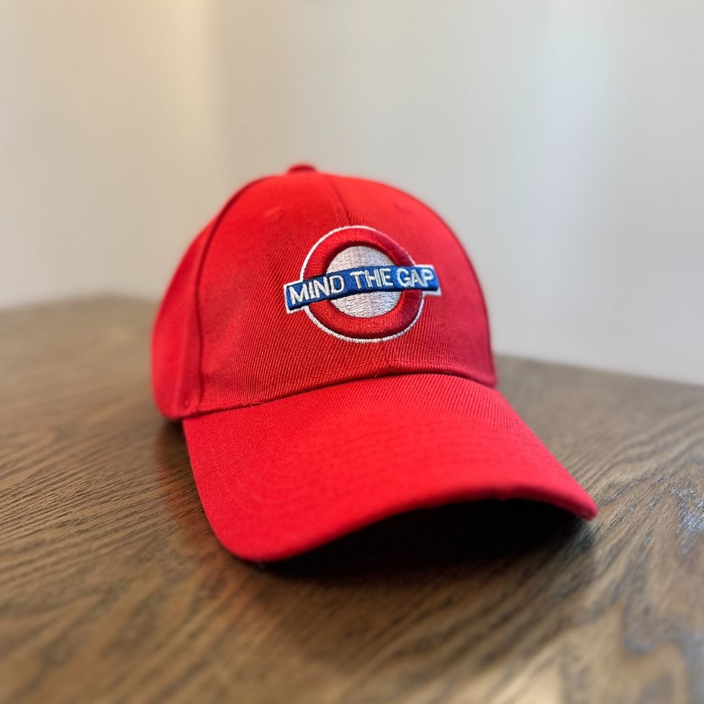 Red London Underground Mind The Gap Adjustable Baseball Cap Hat British UK